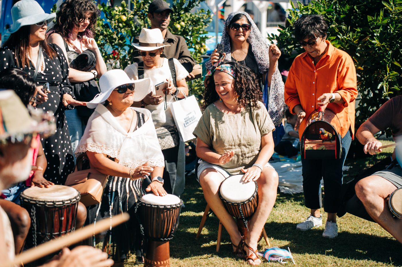 Community drumming circle at a Hunter multicultural festival