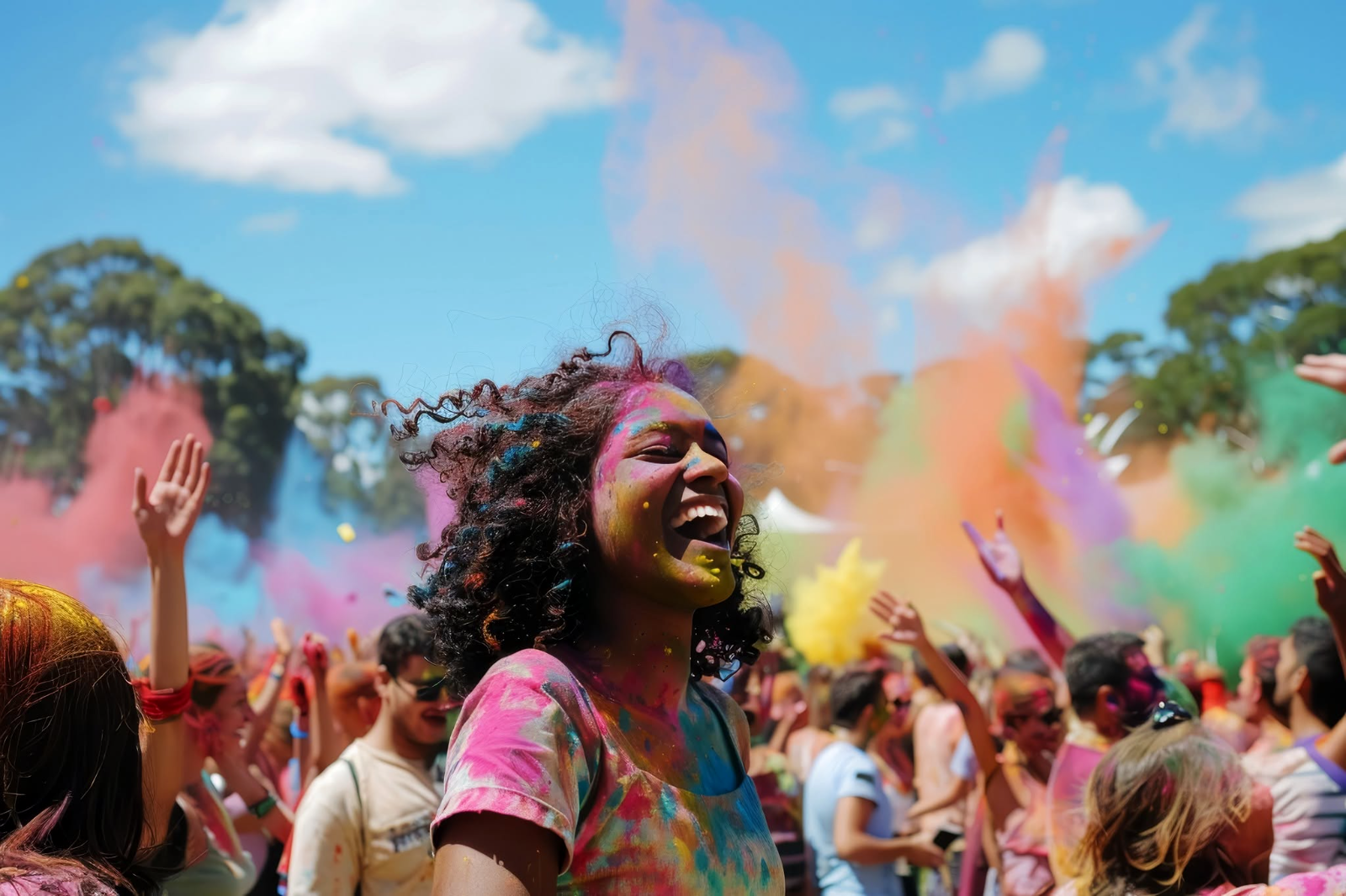 Woman celebrating at a community colour festival