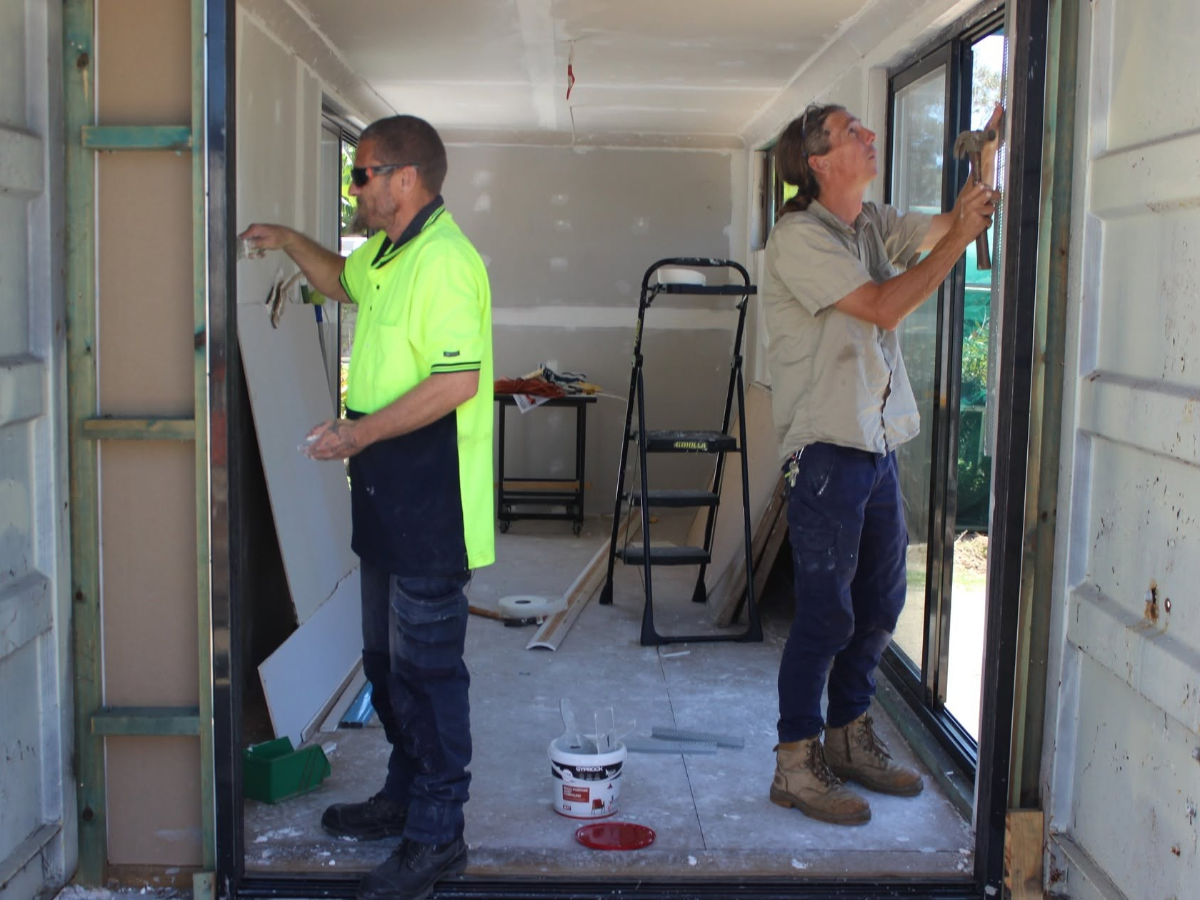 Volunteers building an infrastructure project